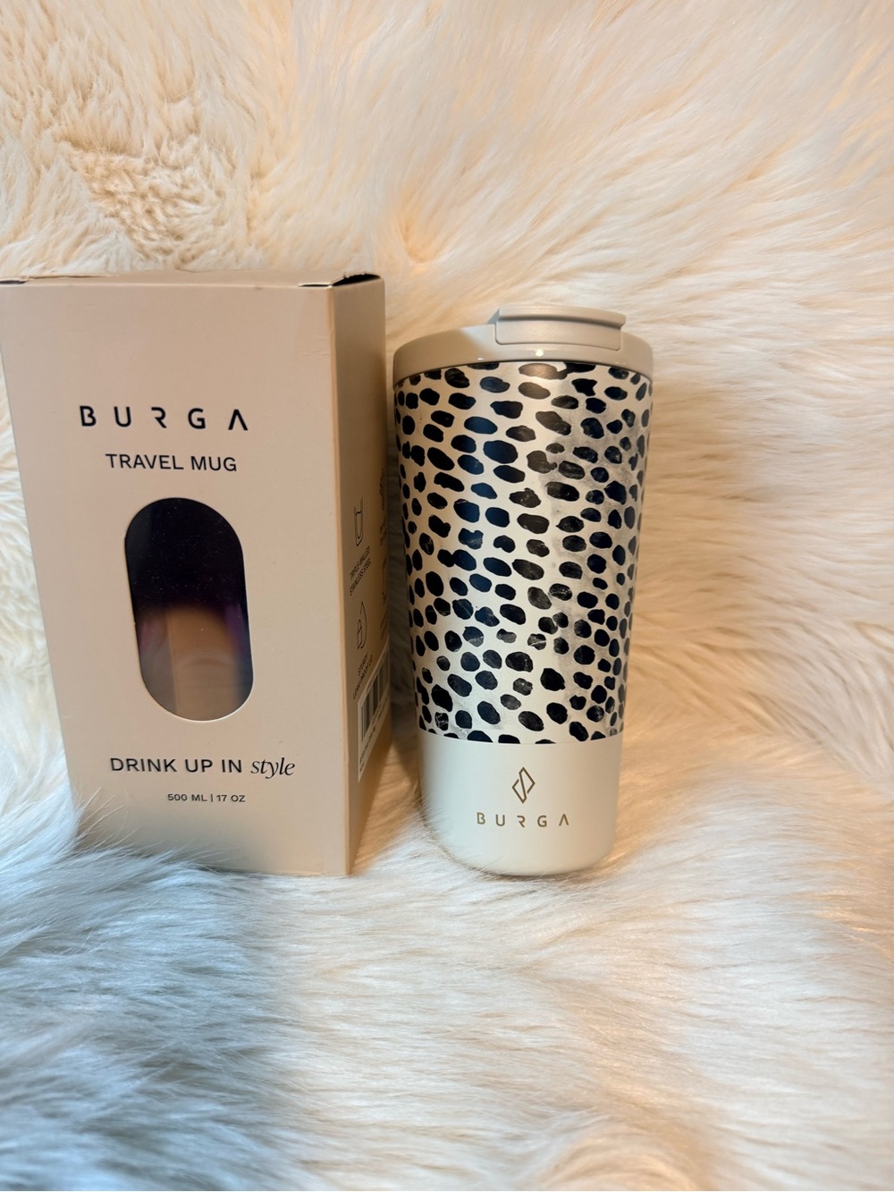 BURGA Leopard Print Travel Mug - Cream & Black 18 oz